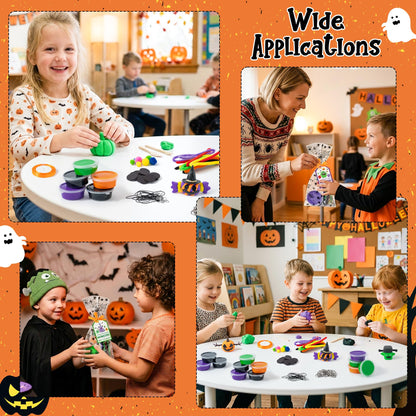 Haooryx Halloween Air Dry Clay Craft Kit - 16 Packs Cute Monster Pumpkin DIY Magnet Keychain Ornament Art Craft Bulk with Gift Bag for Classroom Exchange Gift Student Reward Halloween Party Favors