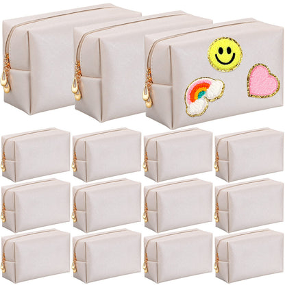 Kigeli Aesthetic Makeup Bags PU Leather Cosmetic Pouches Waterproof Plain Toiletry Bags Makeup Pouches Bulk for Women Party Gift Travel Storage Organizer(Ivory White,7.1 x 2.8 x 4.3 in)