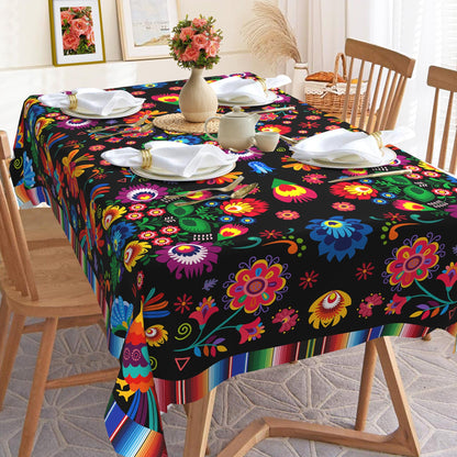 Hexagram Mexican Tablecloth 54x78 Inches Rectangle Halloween Cinco De Mayo Fiesta Waterproof Table Cloth for Home Party Dinner Decorations Black