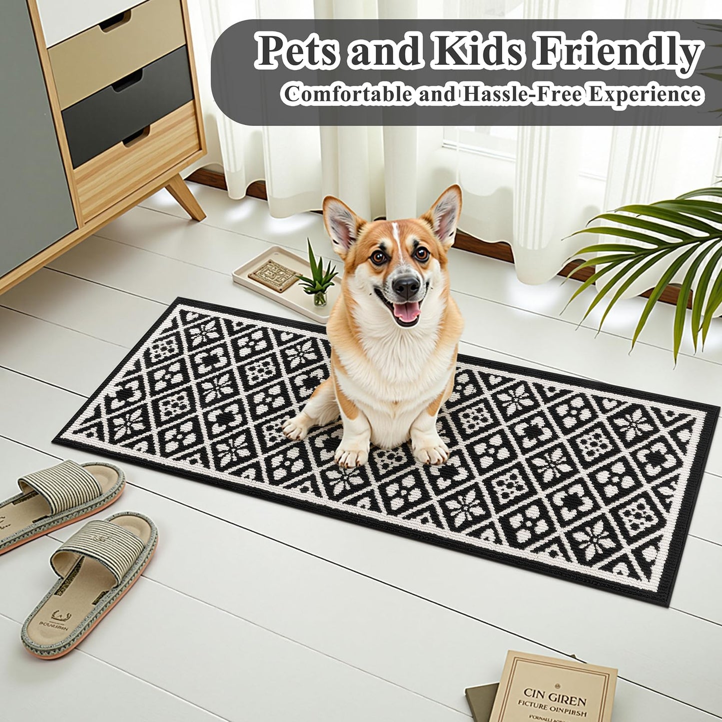 Ileading Kitchen Mat Sets 3 Piece Minimalist 3D Lattice Kitchen Floor Rugs with Non Slip Rubber Backing Machine Washable Farmhouse Runner Rugs for Laundry Hallway Doormat(G Black&White)