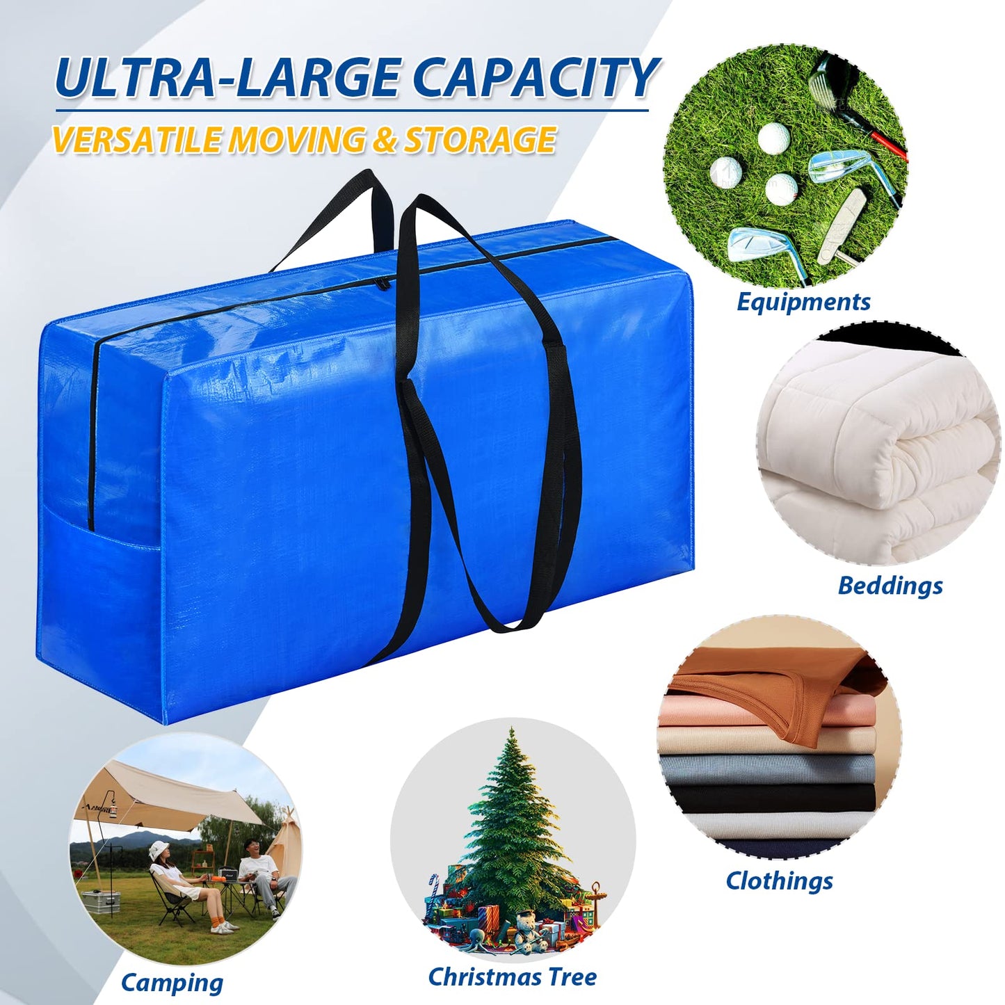 57 Gallon Extra Large Storage Bags, XXL Jumbo Large Moving Bags Heavy Duty, Storage Totes Zippered Moving Boxes Supplies for College, Foldable Duffle Bag for Travel, Christmas Tree Bag, 42x23x13.5inch