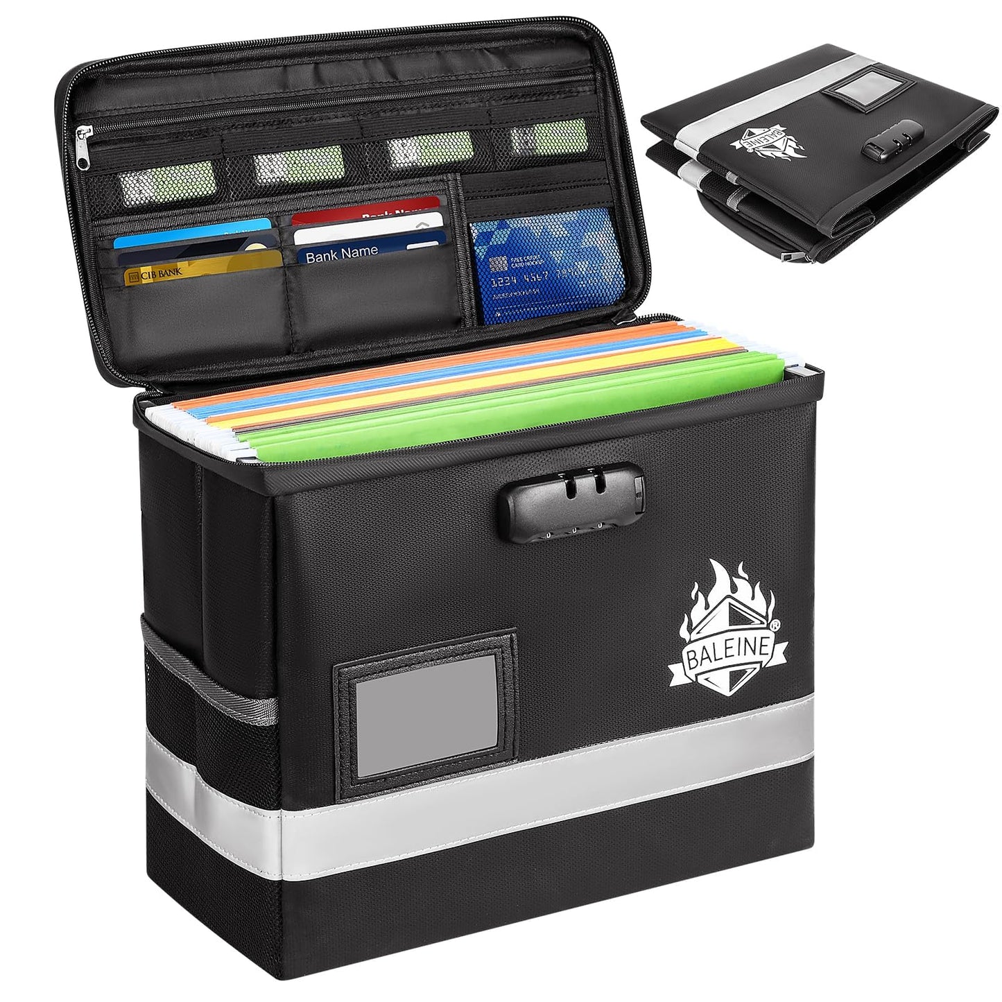 BALEINE Fireproof Document Box with Lock, Portable Fireproof Document Bag Waterproof Fire Proof File Boxes for Documents, File Organizer Box for Important Paperwork (Black, 12.5''x10.5''x6'')
