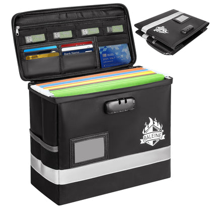 BALEINE Fireproof Document Box with Lock, Portable Fireproof Document Bag Waterproof Fire Proof File Boxes for Documents, File Organizer Box for Important Paperwork (Black, 12.5''x10.5''x6'')