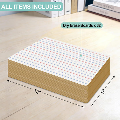 32 Pack Small White Boards, 9"x12" Mini Portable Handheld Learning Whiteboards, Double Sided Personal Dry Erase Boards with Lines for Kids, Students, Teachers Classroom School Pack