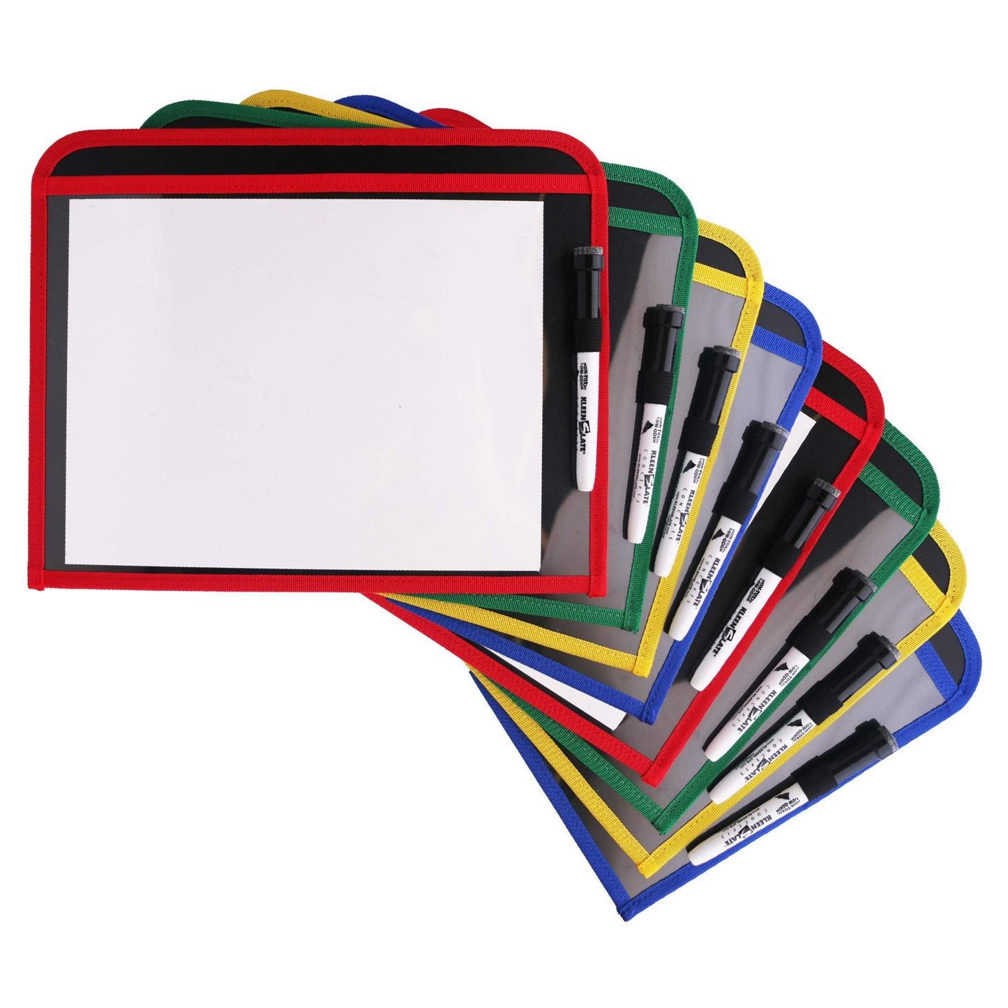 KleenSlate (8 Durable Dry Erase Pockets with Sturdy Back and Clear Vinyl Sleeve + (8) Dry Erase Markers with Erasers
