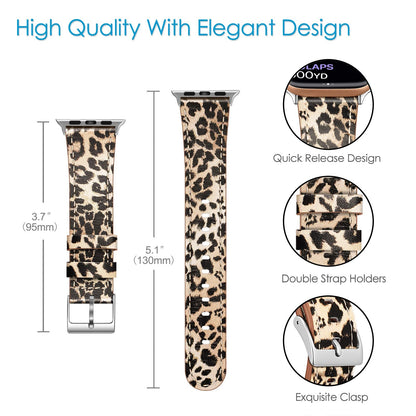 FINTIE Bands Compatible with Apple Watch 49mm 46mm 45mm 44mm 42mm(Series 3/2/1), Genuine Leather Replacement iWatch Band Strap for Series 11 10 1-9 SE3/SE2/SE Ultra1/2/3, Classic Leopard