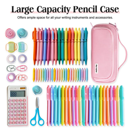 Ralnitote Large Pencil Case for Girls and Boys, Aesthetic Pencil Case Organizer with Handle, Cute Pencil Pouch for School & Office Supplies-Pink