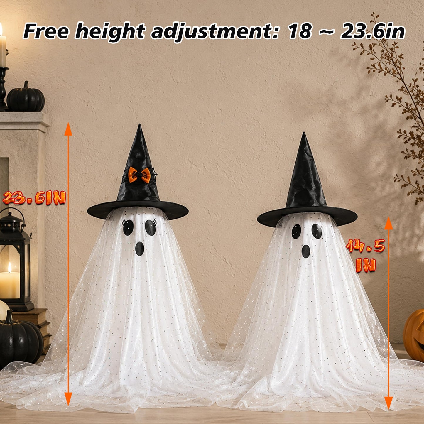 AYGXU 2pcs Halloween Decorations Indoor,Ghost Decor with String Lights Remote Control,Halloween Party Decorations,Spooky Ghost Light for Home Table Room Kitchen Office