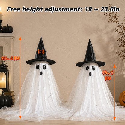 AYGXU 2pcs Halloween Decorations Indoor,Ghost Decor with String Lights Remote Control,Halloween Party Decorations,Spooky Ghost Light for Home Table Room Kitchen Office