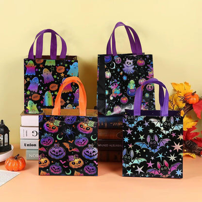 12Pcs Halloween Treat Bags, Medium Halloween Tote Gift Bags with Handles, Reusable Non-woven Bag for Candy Goodies Cookies Snacks, Trick-or-Treat or Horror-themed Party Favors Supplies(8.66 x 4.33 x 9.06 in)