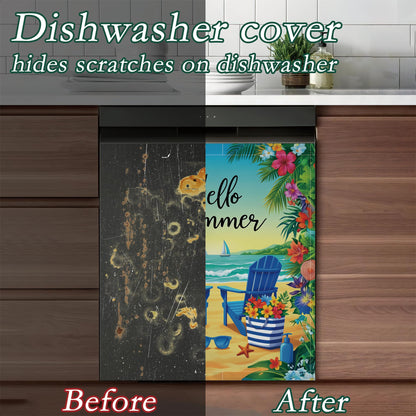Summer Beach Refrigerator Magnet Cover,Tropical Flowers Washable Dishwasher Magnets Decorative Cover,Home Kitchen Decorative Dishwasher Front Panel Cover 23x26 Inch