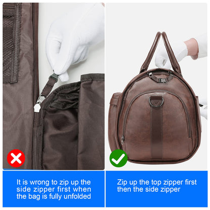 Modoker Convertible Leather Garment Bag, Carry on Garment Bags for Travel Waterproof Garment Duffel Bag Gifts for Men Women Business - 2 in 1 Hanging Suitcase Suit Travel Bags in Brown