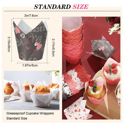 Havawish 500 Counts Valentines Day Tulip Cupcake Liners Love Baking Liners in Standard Size Heart Grease Proof Cupcake Wrappers Muffin Liner Holders for Baking Cups Wrapper for Party