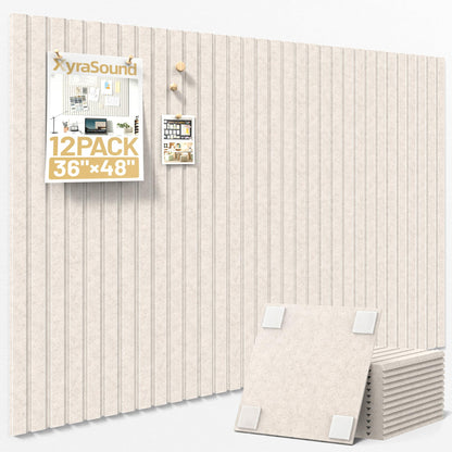 Large Cork Board for Wall 36" x 48" Oatmeal Bulletin Board with Safe Removable Adhesive Squares for Pictures Photos, Alternative CorkBoard Felt Pin Boards Tiles for Office Classroom Wall Decor-12 Pack