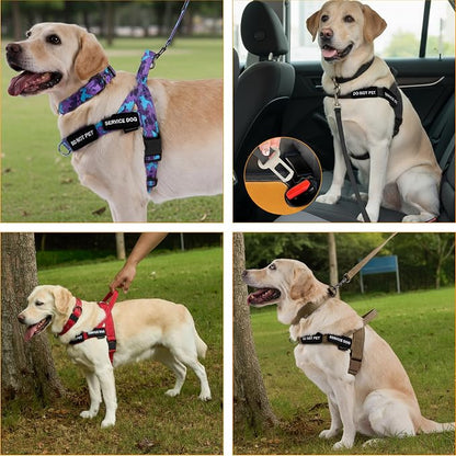 Annchwool No Pull Dog Harness,Heavy Duty Collar & Leash Set-Leash with Double Handle & Car Seatbelt Clip-Easy Control for Walking Training Medium Large Size Dogs(Camo Purple,XL)