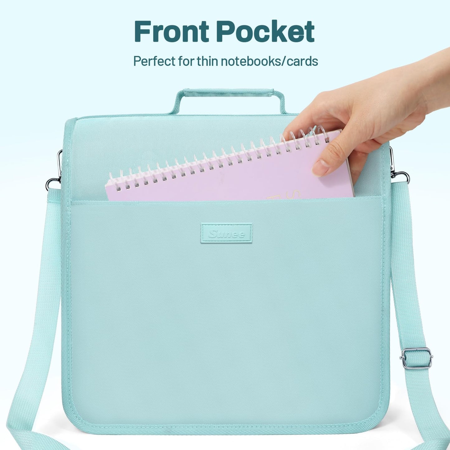 SUNEE Zipper Binder 3 Ring, 3 Inch O-Ring with Handle and Shoulder Strap, 600-Sheet Capacity, 5-Tab Expanding File Folder, Multi-Pockets for Middle School Organizer Binder with Zipper, Sky Blue