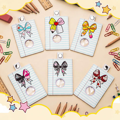 Gueevin 6 Pcs Teacher Alarm Badge Holder 4.2x2.8 Inch Bow Alarm ID Badge Holder for Teachers Educator Staff School Teacher Appreciation Gift