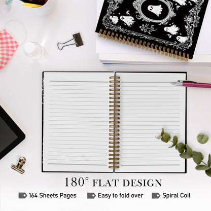 QLMX Gothic Ghosts Spiral Notebook, Witchy Goth Ghost Journal Notebook, Halloween Spooky Ghost Notebooks for School Work, Dark Academia Office Supplies Gifts for Women Men, 5.5x8.3 Inch
