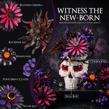 Skull Flower Bouquet Building Set, Wildflower Botanical Collection Kit for Adult Women, Horror Gothic Skeleton Decor for Goth Home Table Art Decor, Girlfriend/Mom/Wife/Couple Halloween Birthday Gift