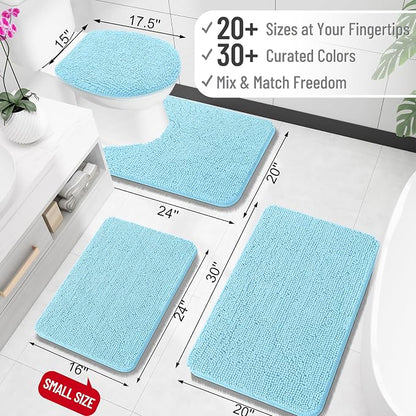 OLANLY Large Bathroom Rugs 59x35, Extra Soft Absorbent Chenille Bath Rugs, Rubber Backing Quick Dry, Machine Washable Bath Mats for Bathroom Floor, Tub and Shower, Home Decor Accessories, Sky Blue