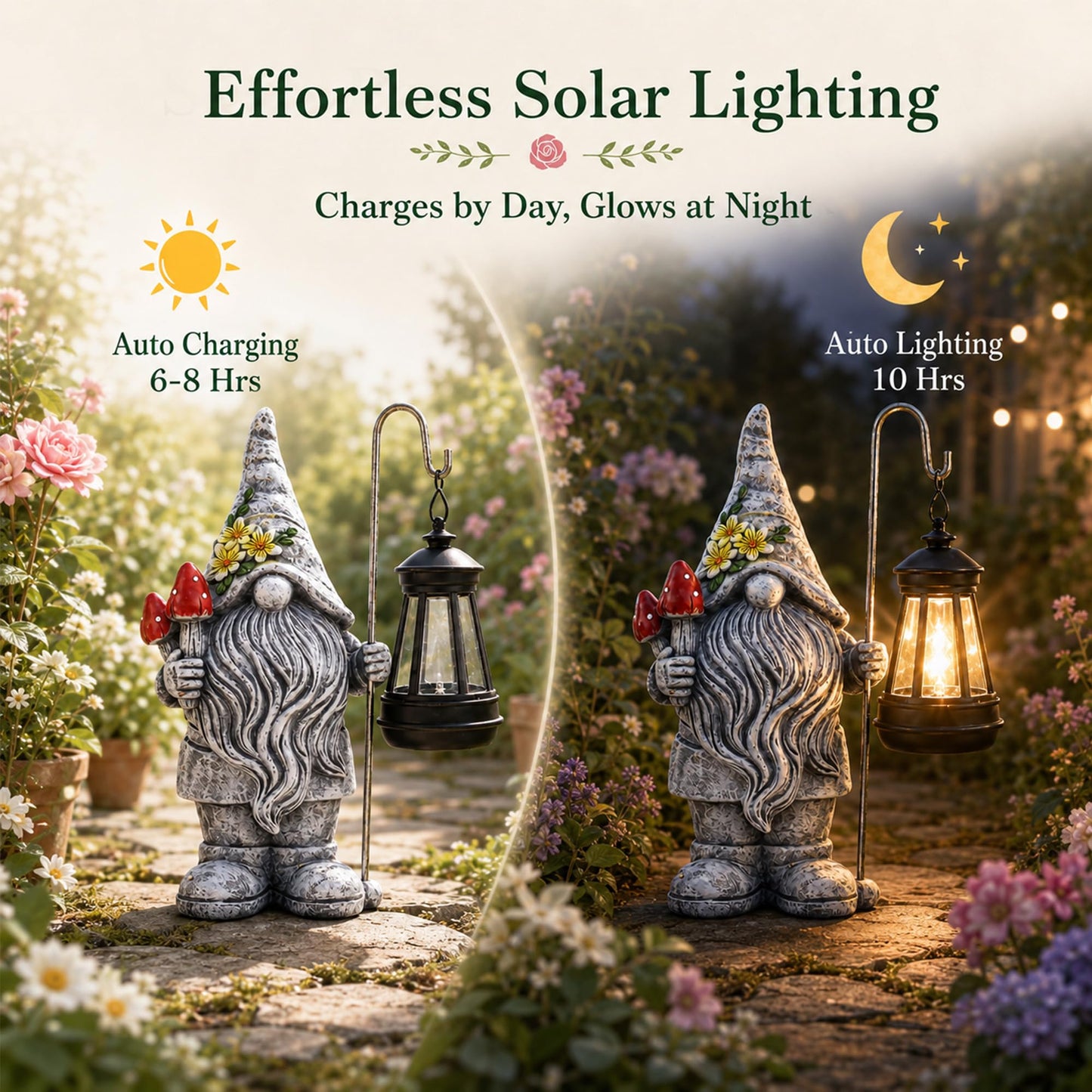 Acgarten Garden Gnome Statue with Lantern: Outdoor Waterproof Sculpture