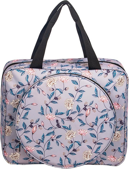 Portable Square Cross Stitch Starter Kits Bag Embroidery Project Bag Embroidery Tool Storage Tote Bag with Multifunctional Pockets, Bag Only (Flower Pattern)