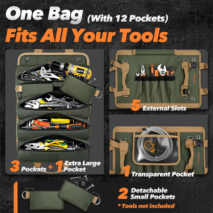 Fathers Day Gift for Husband Dad Men, Roll Up Tool Bag, Fathers Day Gift from Daughter Wife Son, Anniversary Birthday Gifts for Men Him, Portable Tool Organization for Mechanic Welding Electrician