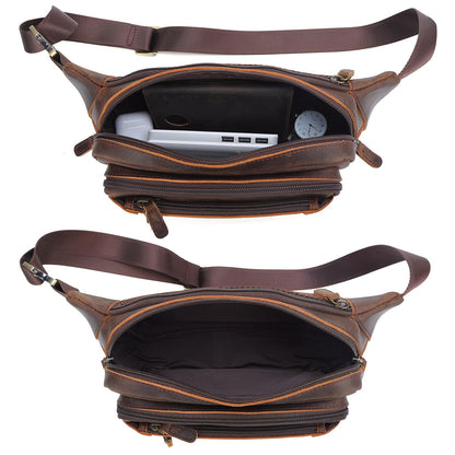 Polare Full Grain Leather Fanny Pack/Waist Belt Bag for Men and Women Large Capacity Crossbody Organizer For Travel Outdoor Sports Hiking Cycling Running