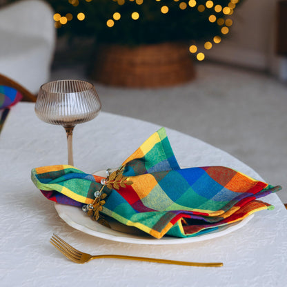 Multicolor Rainbow Cloth Dinner Napkins - 12 Pack, 100% Cotton, 20"x20" Colorful Cotton Dinner Napkins for Parties and Events - Checkered Multicolor Napkins