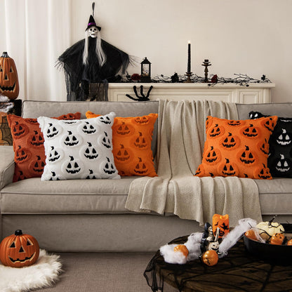 MIULEE Thanksgiving Fall Halloween Throw Pillow Covers 18x18 Decorative Pumpkin Pattern Pillowcases Soft Plush Faux Wool Cushions for Home Patio Sofa Couch,Black