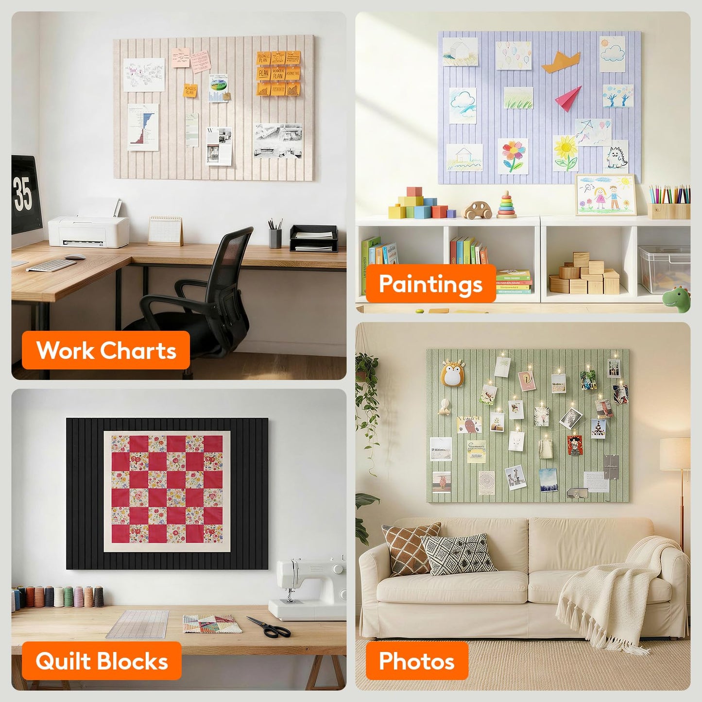 Lifewit Felt Slatted Bulletin Board, 12 Pack Self-Adhesive Panel, 48"x 36" Total Size, Cork Board Alternative, Pin Message Board with 30 Pushpins for Room and Office Decor, Home, Dorm, Oatmeal