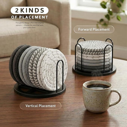 Lazebox Coasters Set of 8 for Drinks, 4 Inch Large Coasters for Coffee Table, Tabletop Protection for Hot & Cold Drinks, Versatile Coasters for Home Decor, Non-Slip & Easy to Clean, Gray