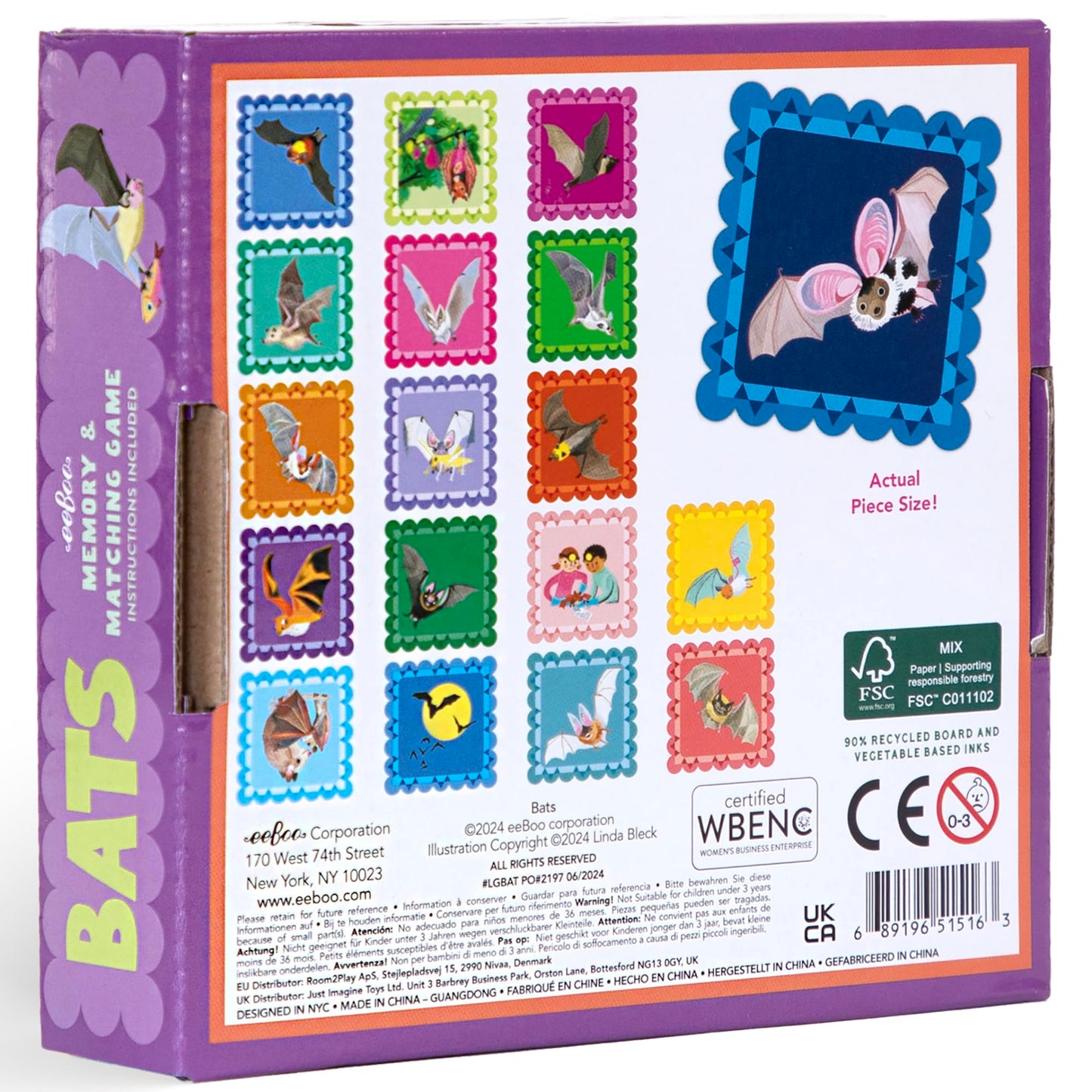 eeBoo: Memory & Matching Game- Little Bats-18 Pairs to Match & Memorize, Colorful Tiles, Encourages Recognition & Concentration Skills, Kids Ages 3+