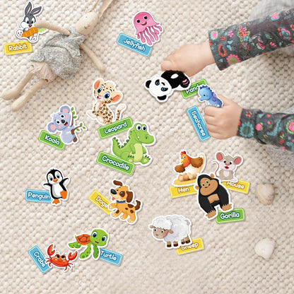 AKAYOK 90 Pcs Wild & Farm Animals Felt Board Story Pieces Set for Toddlers, Preschool & Kindergarten, Precut Felt Animals with Storage Pouch & Self Adhesive Dots Flannel Board Felt Toys