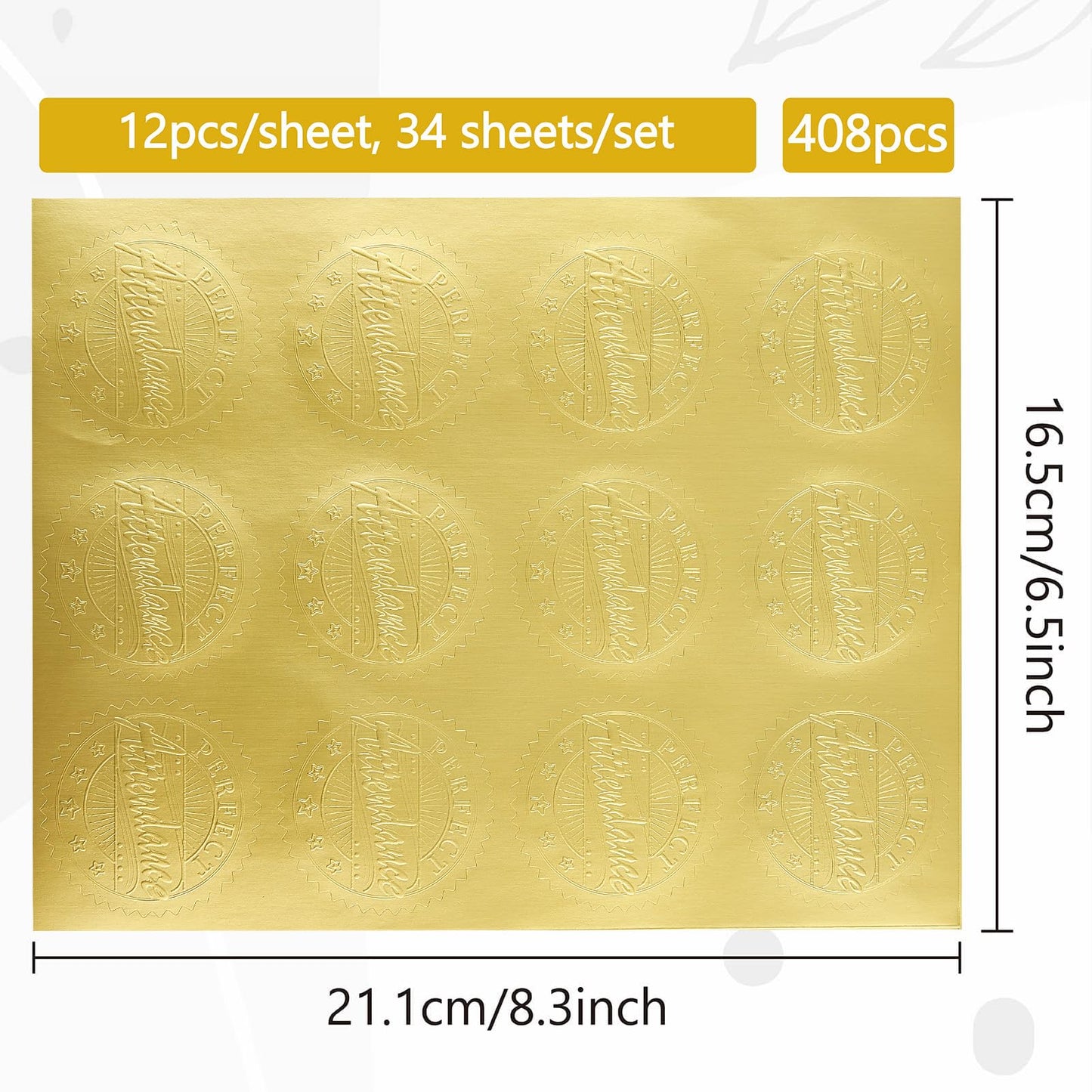 CRASPIRE 408Pcs Attendance Gold Foil Embossed Stickers 2" Self Adhesive Envelopes Seals Sticker Labels for Wedding Invitation Graduation Corporate Certificates Diplomas Gift Wrapping Decor