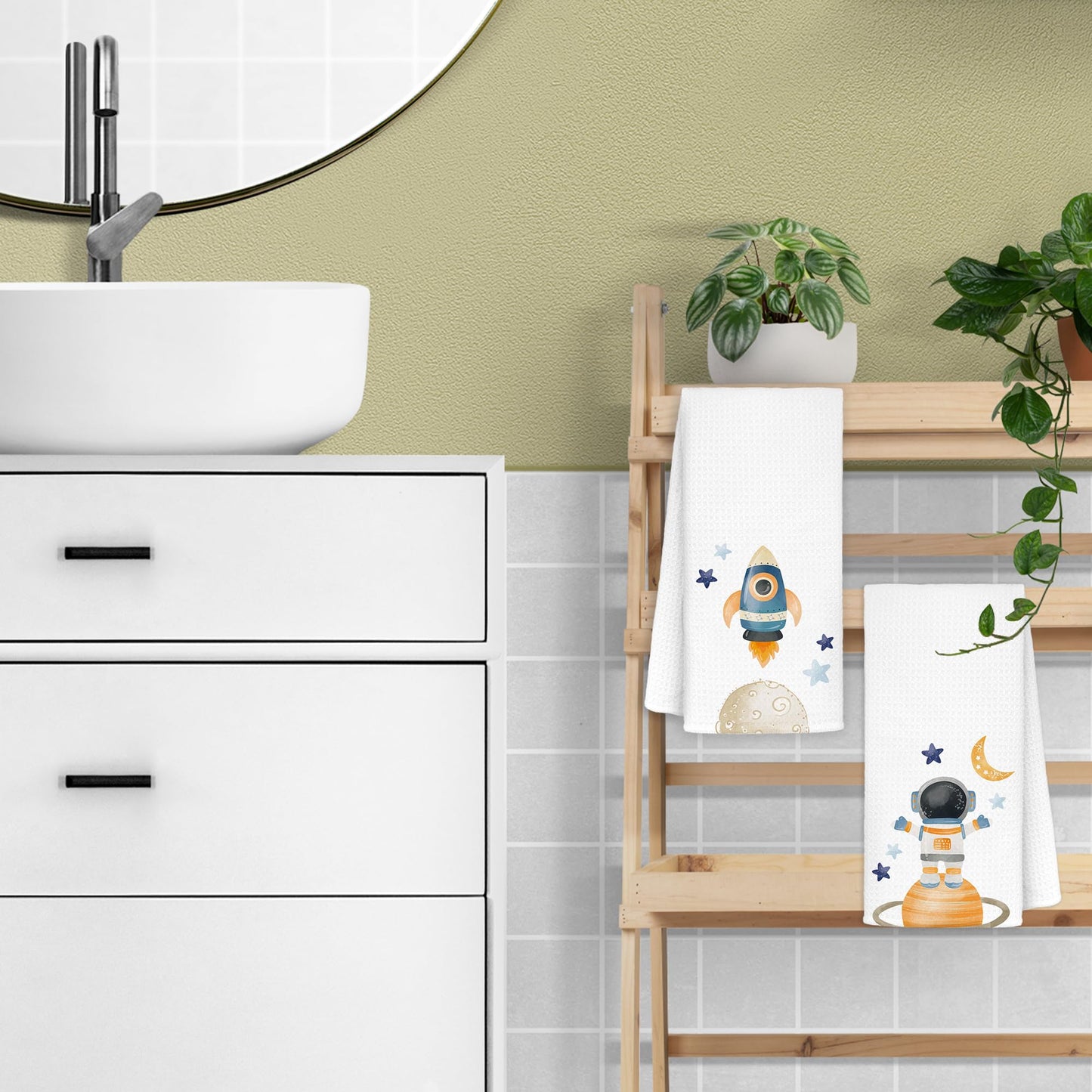 CIOJUNE Outer Space Room Nursery Decor, Kids Towels for Bathroom, Astronaut Decorative Gifts for Kids, Space Decorative Hand Towels for Boys Room, 16×24 in Set of 2