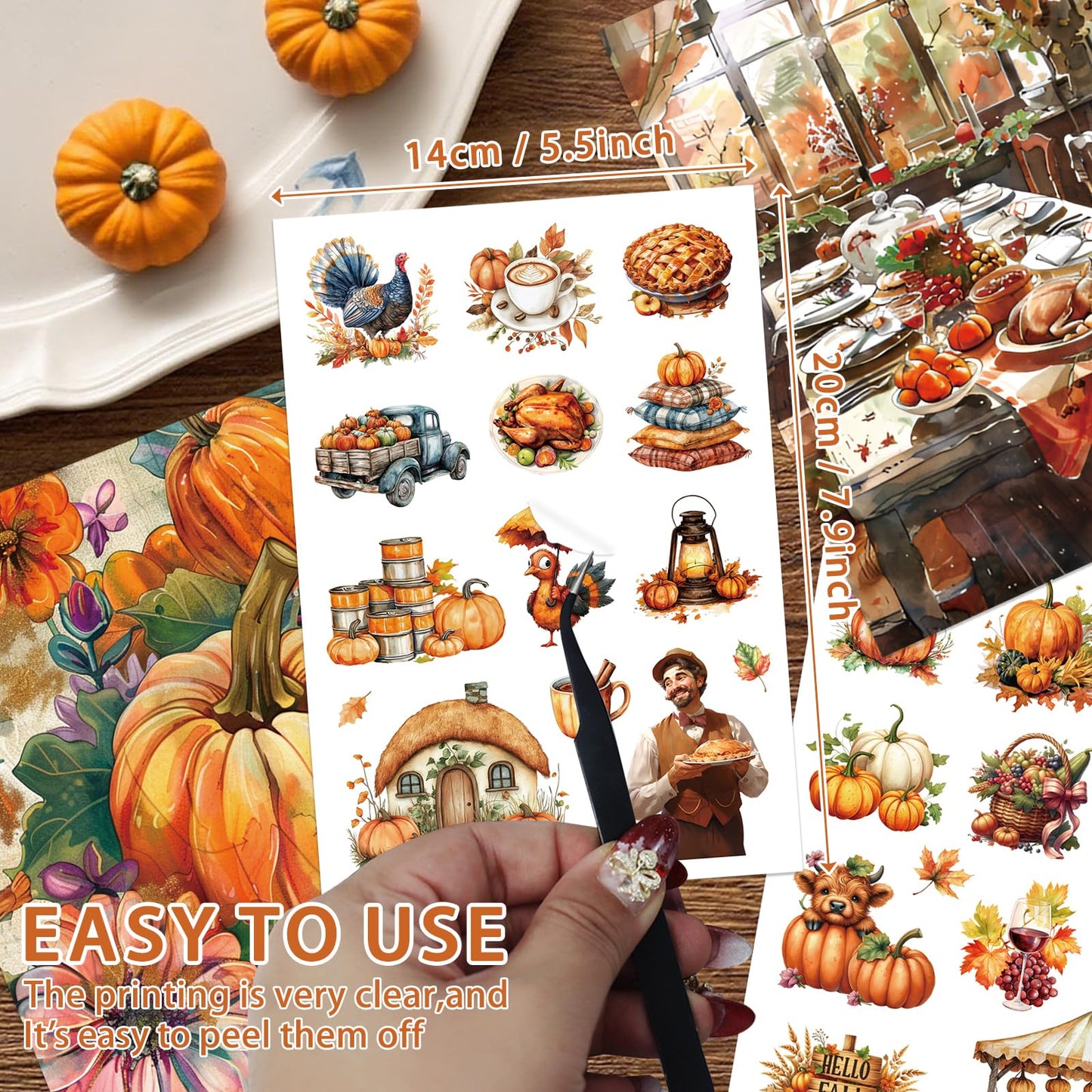 Bomichi Thanksgiving Sticker Book, 44 Sheets 274 Pcs Journaling Scrapbooking Stickers for Journaling Scrapbooking Bullet Journals Planners Letter Card Making Collage Art Crafts Water Bottle