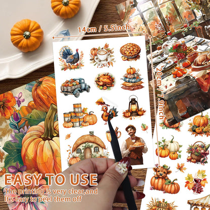Bomichi Thanksgiving Sticker Book, 44 Sheets 274 Pcs Journaling Scrapbooking Stickers for Journaling Scrapbooking Bullet Journals Planners Letter Card Making Collage Art Crafts Water Bottle