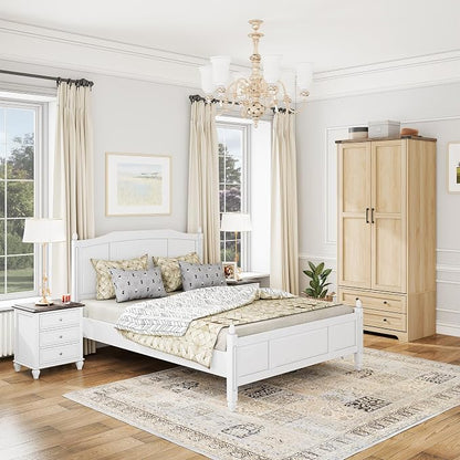 Brafab Wooden Armoire Wardrobe Closet with 2 Modern Doors, 71" Tall Freestanding Closet Wardrobe Cabinet with Drawers and Hanging Rail, Storage Cabinet with Shelve for Bedroom (Natural, 2 Doors)