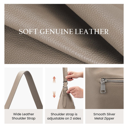 befen Soft Real Leather Hobo Bags for Women, Woman Crossbody Purses Leather Purse Shoulder Handbag Slouchy Bag for Daily & Travel Taupe
