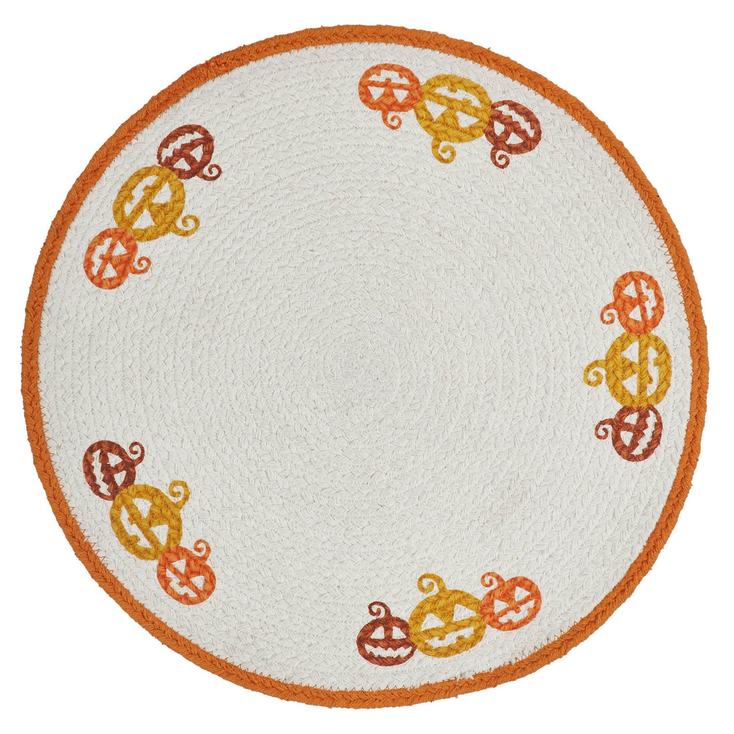 VHC Brands Braided Cotton Country Halloween Stencil Placemat 14 inch Diameter, Decorative Fall Placemat, Table Decor for Fall and Halloween