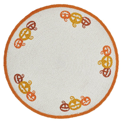 VHC Brands Braided Cotton Country Halloween Stencil Placemat 14 inch Diameter, Decorative Fall Placemat, Table Decor for Fall and Halloween