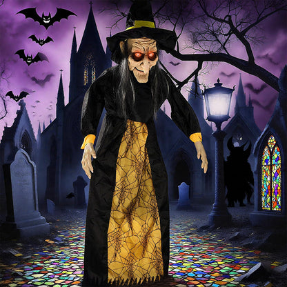67" Halloween Hanging Witch, Halloween Decoration Outdoor Talking Ghost Light Up Eyes Sound Activated, Outdoor Indoor Decor for Garden Yard Black