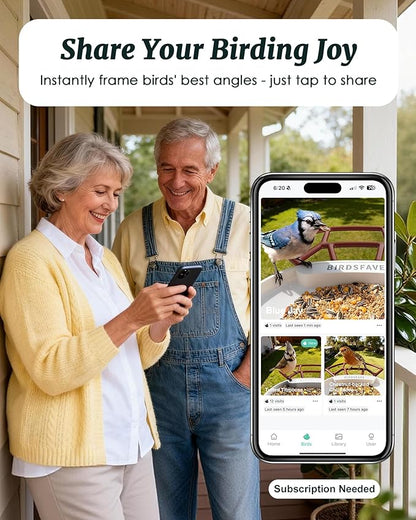 Bird Feeder with Camera Solar Powered, 2K Live Arrival Alert Auto Capture Video with 32GB TF Card, AI Identify Smart Camera Bird Feeder Ourdoor Backyard Gift for Mom Dad Birdlover, 2.4G WiFi