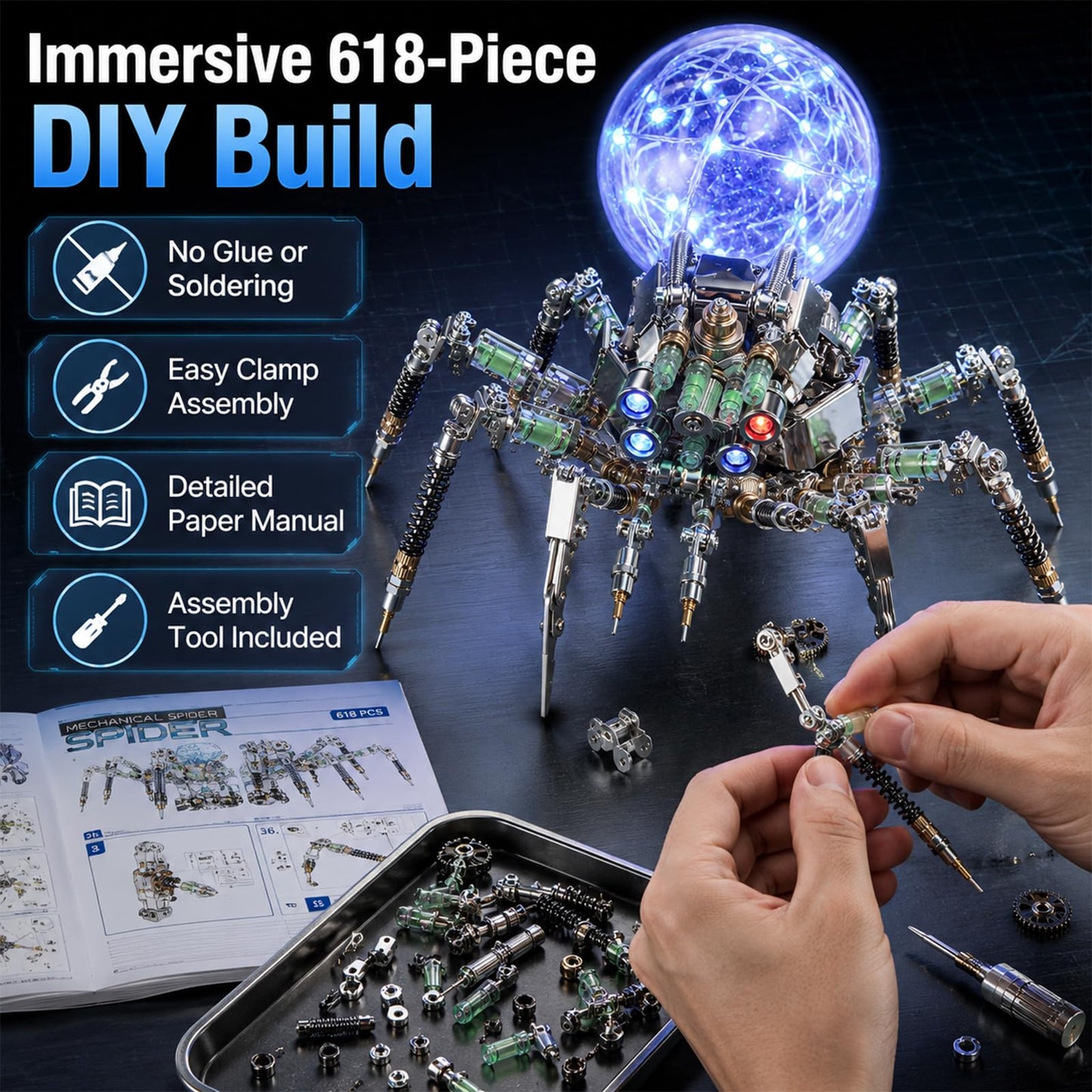 3D Metal Puzzle for Adults,Spider Puzzle Building Set，3D Metal Model Kit, Brain Teaser Puzzles DIY Assembling for Stress Relief - High end Men's Gift