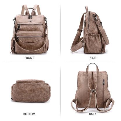 Angel Kiss Backpack Purse Women PU Leather ladies fashion shoulder bag Casual Tassel Zipper Backpacks(Taupe)