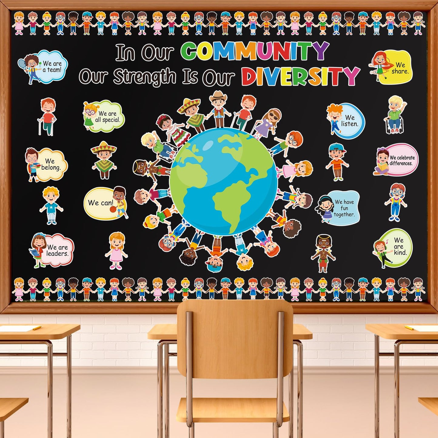 HIQINLUG Diversity Strength Bulletin Board Decorations Set - Diversity Classroom Decor, Multicultural Bulletin Board, Earth Day Classroom Decor, Paper Cutouts, Wall Art