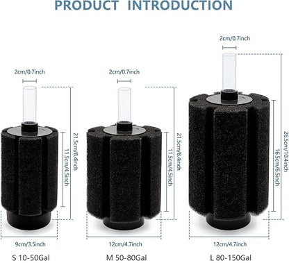 Aquarium Large Sponge Filter 80-90 Gal with Air Stone and Bio Ceramic Media, Quiet Sponge Filter for Fry, Betta, Shrimp Aquarium Fish Tank