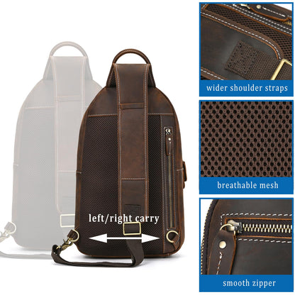 JulBean Leather Men Casual Travel Hiking Crossbody Chest Sling Bag Rig One Shoulder Strap Bag