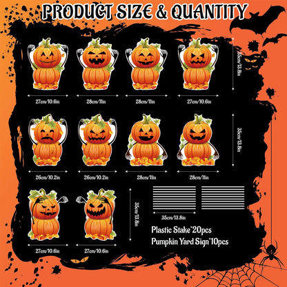 DECEED 10 PCS Halloween Pumpkin Yard Signs with Stakes, Waterproof Pumpkin Ghost Lawn Signs, Trick or Treat Party Garden Outdoor Decorations, 10 Cute Scary Styles